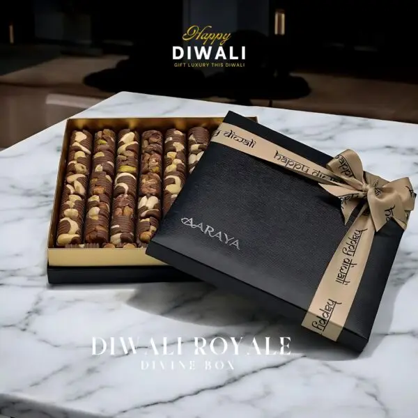 Divine Box from AARAYA® Diwali Gifts Collection, featuring 45 premium salted nuts chocolates in an elegant divine-finish gift box, perfect for luxurious Diwali gifting.