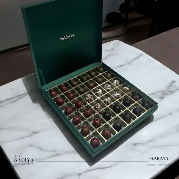 Luxurious handcrafted chocolates by AARAYA® Chocolatier, elegantly packaged and crafted with the finest ingredients for a premium chocolate experience. Perfect for gifting, special occasions, or indulgent moments, offering a blend of exquisite flavors and textures