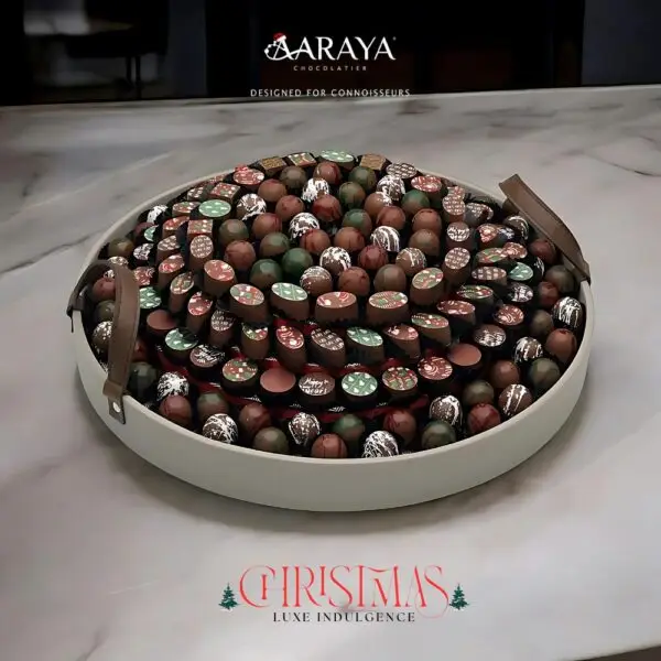 Festive Chocolate Collection Luxe Indulgence by AARAYA® – 150 premium assorted luxury chocolates in elegant packaging, perfect for Christmas gifting.