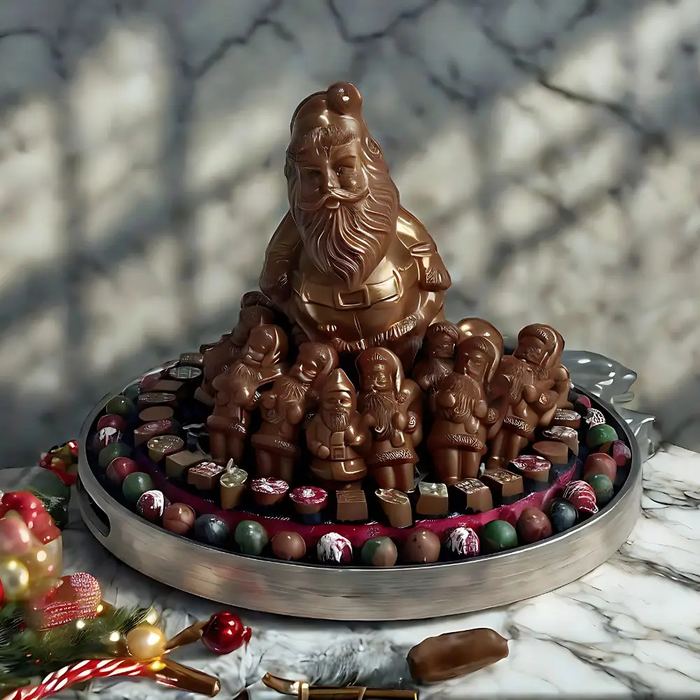 Festive Chocolate Collection Majestic Tray featuring 70 luxury chocolates and 8 festive figurines - premium Christmas chocolates by AARAYA®