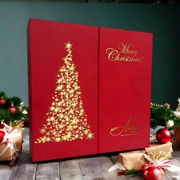 Season Special Luxury Chocolate Hamper by AARAYA® featuring handcrafted Christmas chocolate figurines, premium festive chocolate bars, and a luxury hamper box, perfect for gifting and celebrations