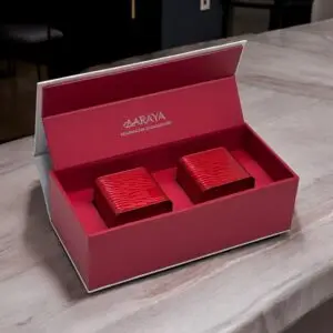 Ruby Luxury Chocolate Truffles Box by AARAYA® featuring 50 handcrafted premium truffles in an elegant box, perfect for gifting and celebrations. Dimensions: 27 CM X 13 CM X 9 CM, Total Weight: 955 grams.