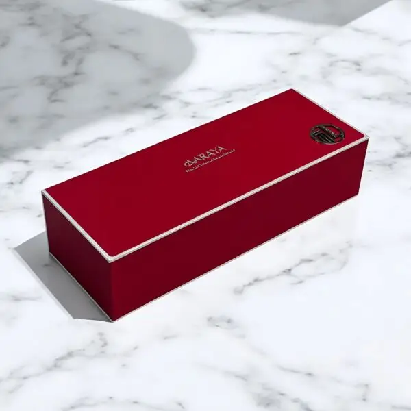 Scarlet Luxury Chocolate Truffles Box by AARAYA® featuring 100 handcrafted premium truffles in an elegant red and gold packaging, perfect for gifting and indulgence.